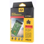 بسته‌بندی فست شارژ باتری موبایل مدل W208A+ عمدتاً مشکی با لهجه‌های زرد و سبز است که دارای طراحی و متن صفحه مدار است که ویژگی‌ها و مشخصات پیشرفته آن را برجسته می‌کند.