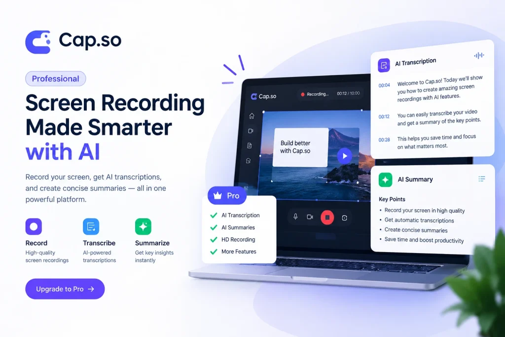 Cap.so Professional – ضبط صفحه‌نمایش حرفه‌ای با هوش مصنوعی